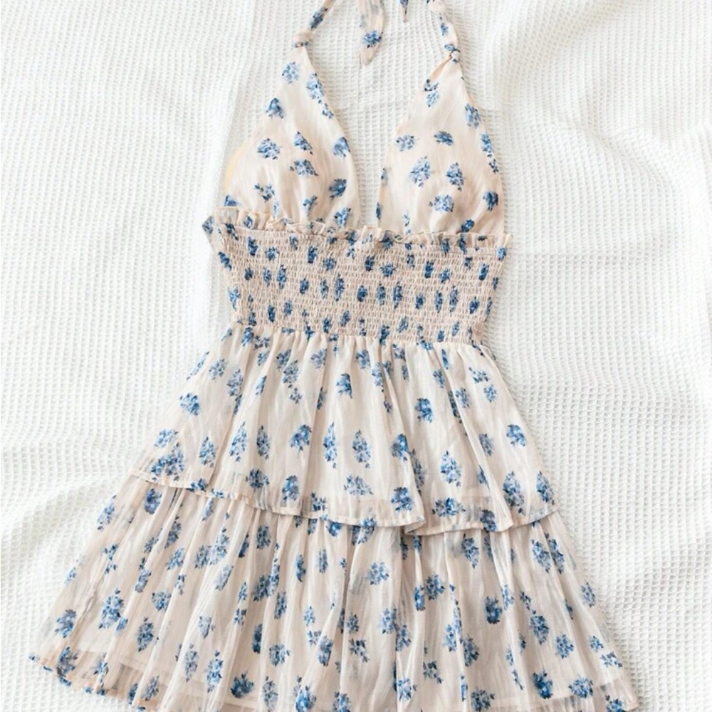 Blue and White Floral Halter SunDress